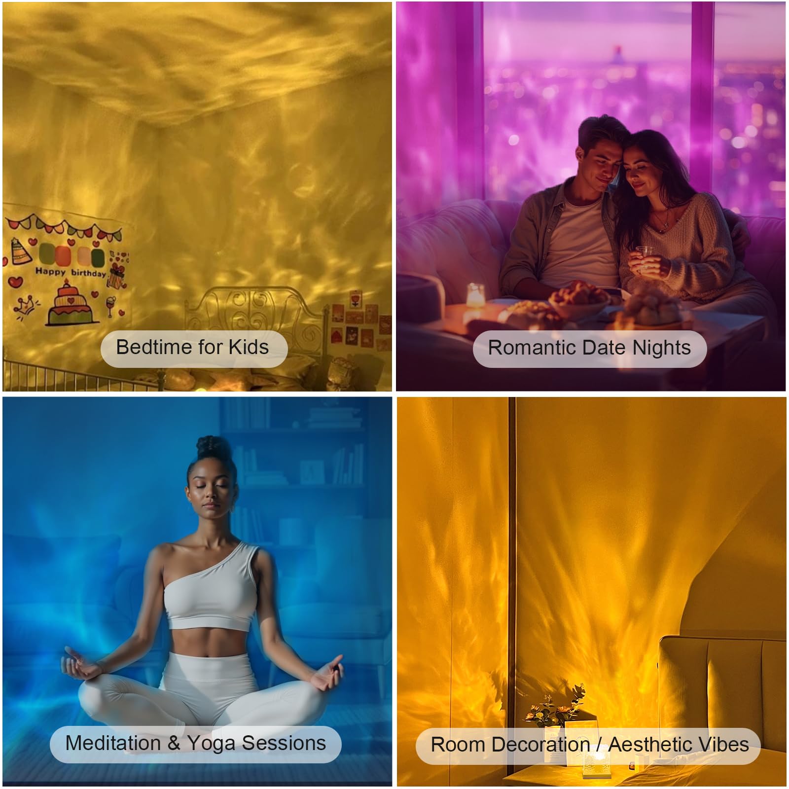 GY LED Sternenhimmel Projektor Kinder Lampe RGB Nachtlicht Mit 16 Farben Dimmbarer Wasserwellen Hologramm Projektor Mit Fernbedienung Zimmer Deko Für Kinderzimmer Schlafzimmer Gaming Party Teenager