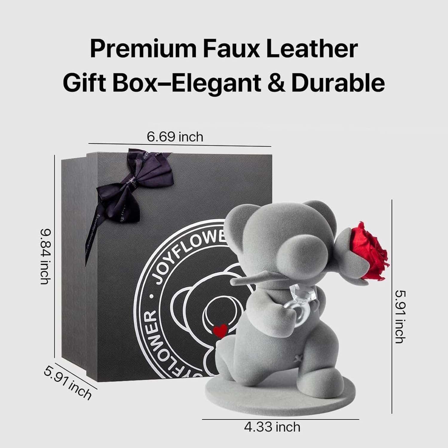 JoyFlower Cute Teddy Bear with Preserved Flowers, Eternal Real Red Rose with Promise Ring Gifts with Gift Box for Girlfriend Wife Women Her in Birthday Christmas, Valentine's, Weddings, Anniversary - Image 7