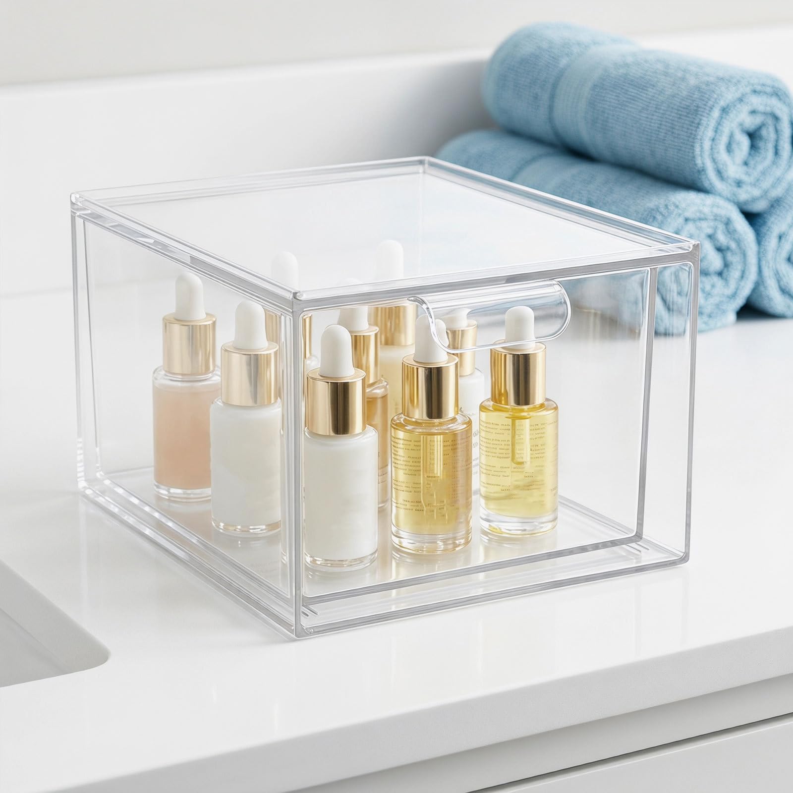 Alasum 4 Pezzi Organizer Trasparente Design Impilabile con Divisori Rimovibili e Maniglia in Pet per Collane e Rossetti per Uso Domestico e Cassetti da Ufficio