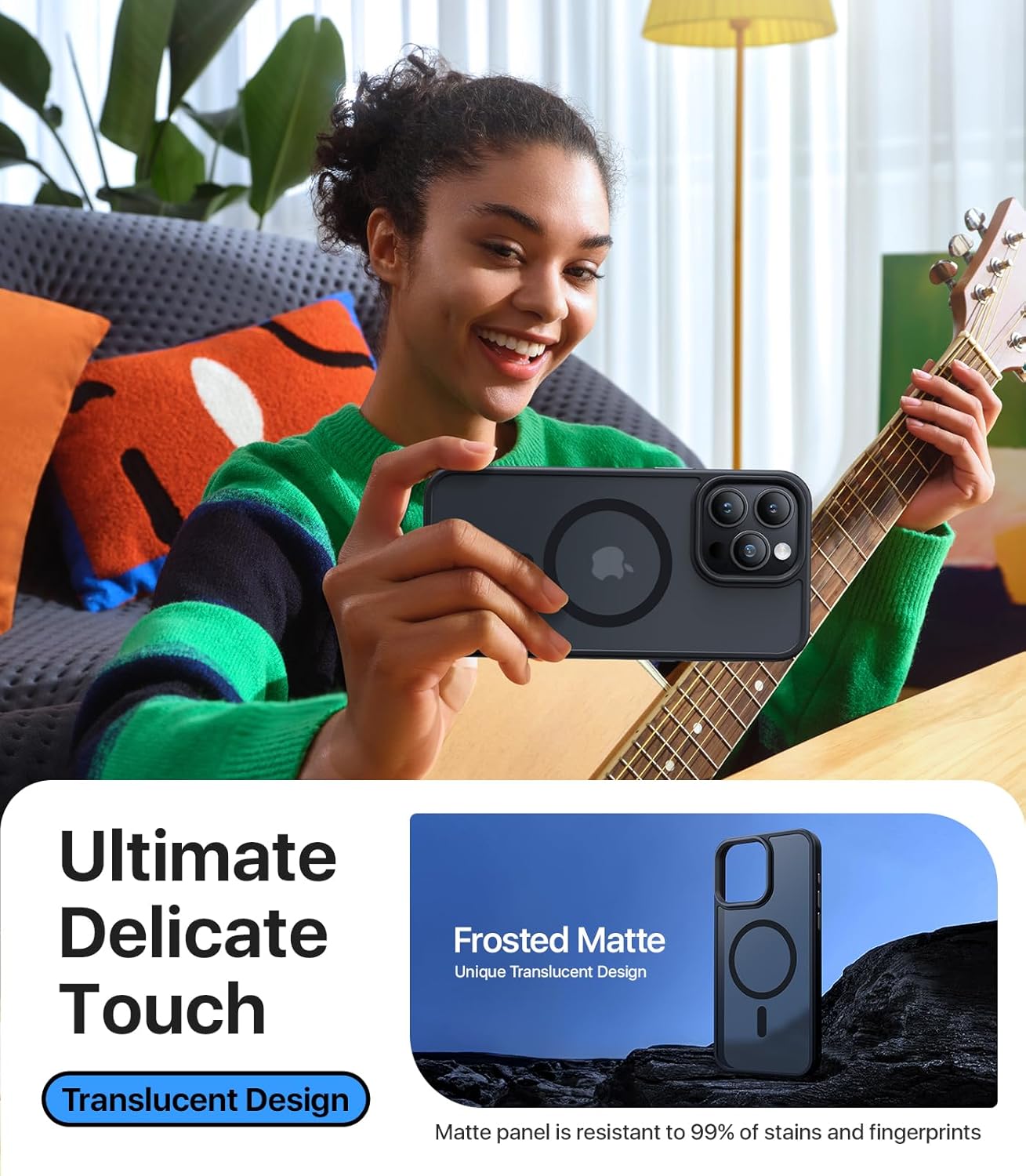 Strong Magnetic for iPhone 15 Pro Max Case, [Compatible with MagSafe] [Military-Grade Drop Tested] Shockproof Protective Slim Translucent Matte Cover for iPhone 15 Pro Max Phone Case, Black - Image 7