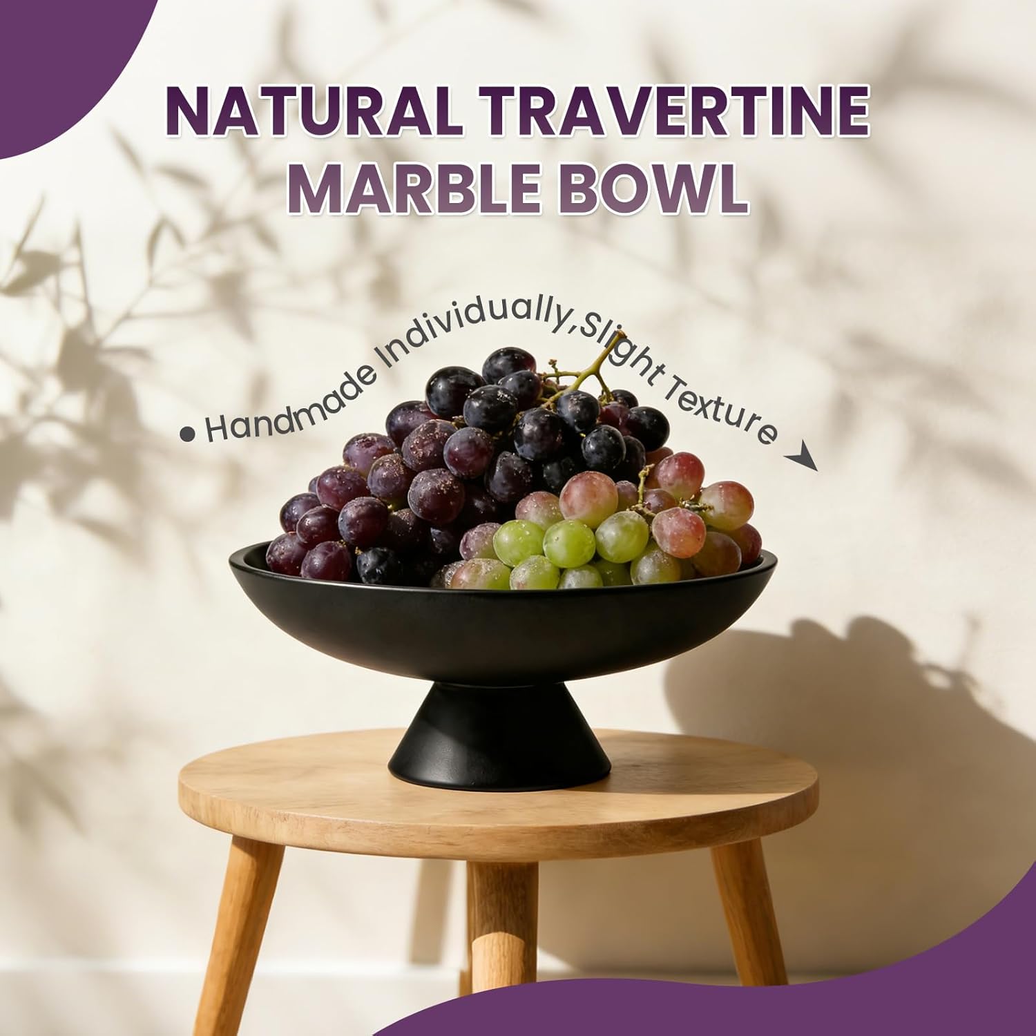 Garvee Concrete Pedestal Decorative Bowl, Modern Cement Centerpiece Fruit Bowl for Keys, Large Catch-All for Kitchen Counter, Entryway & Coffee Table, Home Decor, 11" D x 4" H, Black