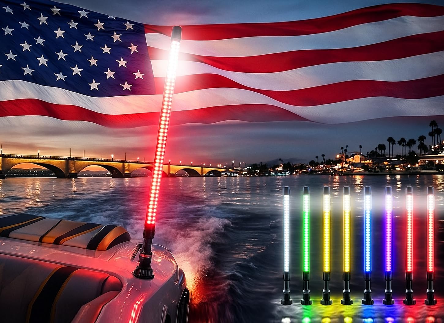 Boat Whipz USA Made Marine Navigation Bluetooth LED Whip Light/Stern Pole - 2NM Coast Guard Compliant, the BRIGHTEST Boatwhip Available – 200+ Patterns/Speeds - Boat Anchor Lights (4 Foot)