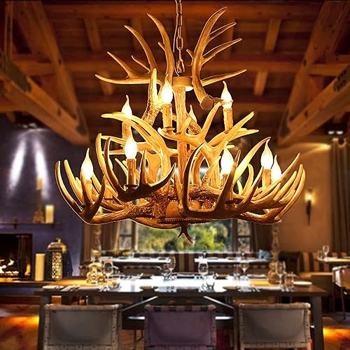 Candelabro de cornamenta de ciervo, 12 luces, lámparas de techo creativas con base E12, iluminación de cornamenta de resina vintage, candelabros de