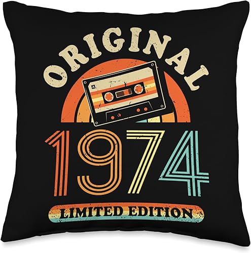 Retro Limited Edition 1974 Cassette Tape 50th Birthday Throw Pillow