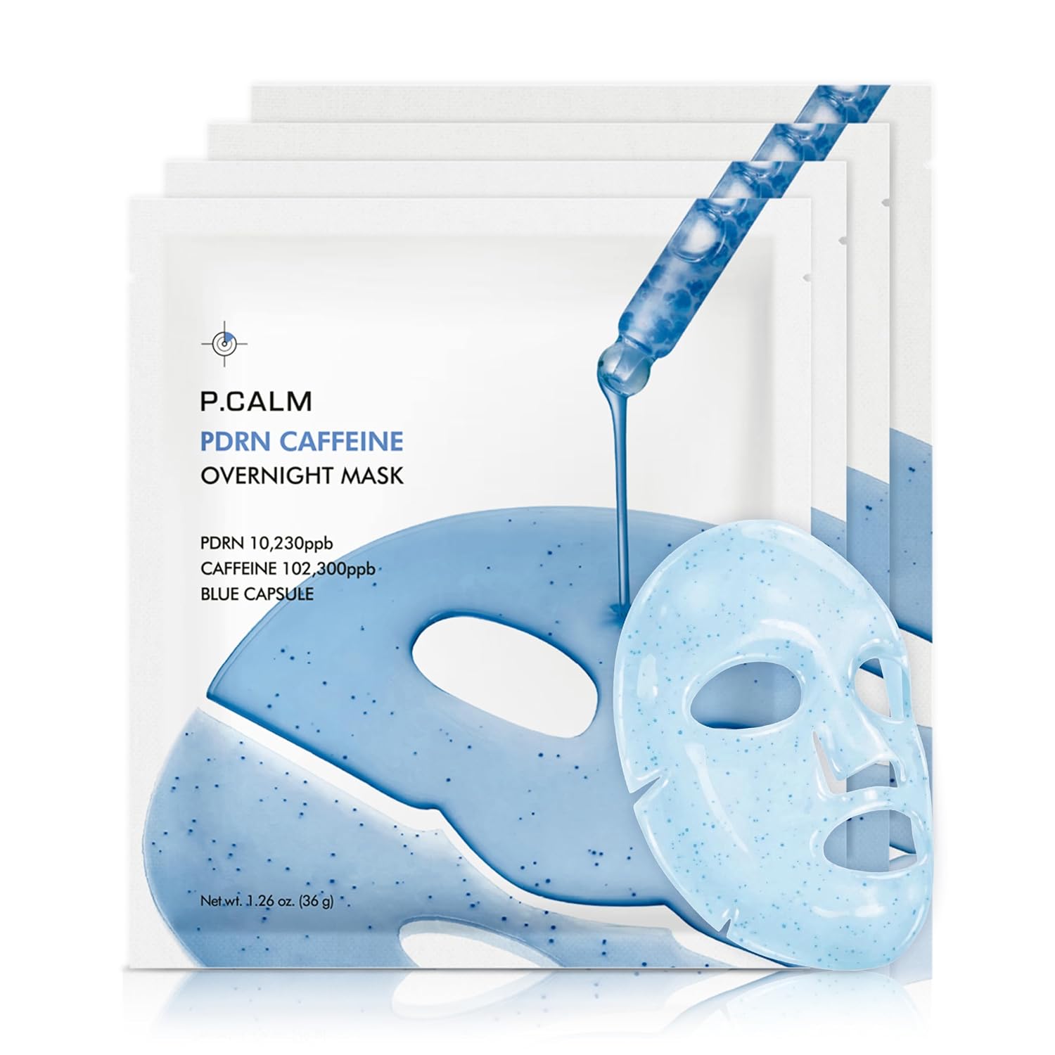 P.CALM PDRN Caffeine Overnight Mask | Caffeine Depuffing Overnight Mask, Hydrating Overnight Care, After-Sun Soothing Mask for Morning-Ready, Plump-Looking Skin | 1.26 oz. x 4ea
