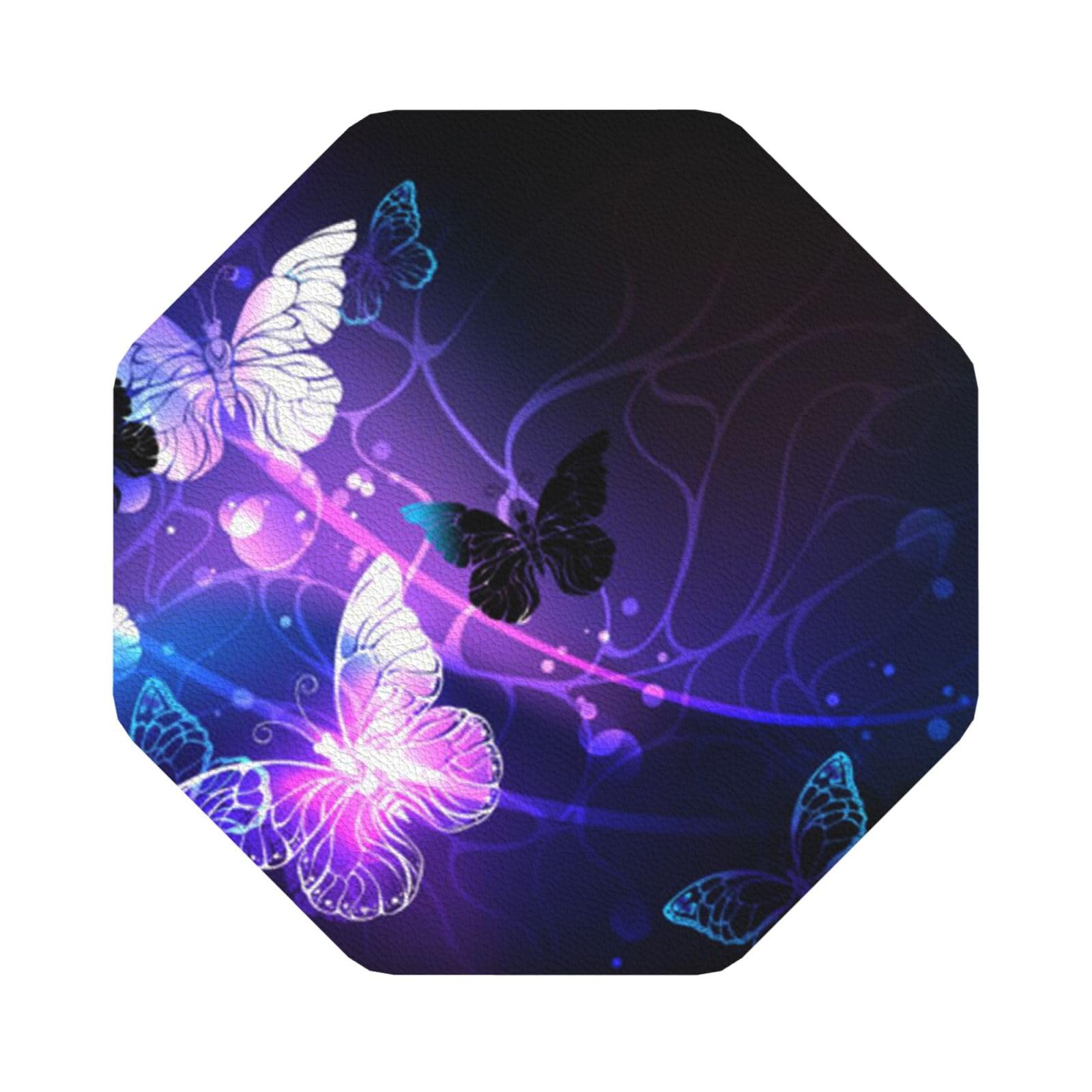 Beautiful glowing butterfly PU Leather Coasters Set of 6 Octagon Drink Coasters