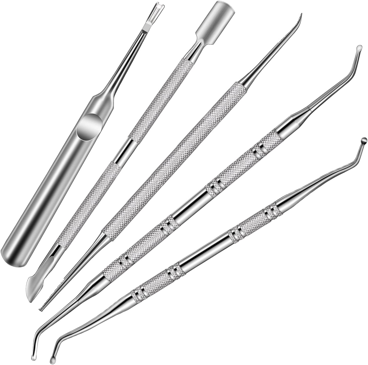 Ingrown Toenail Tool Kit,MORGLES 5pcs Ingrown Toenail File and Lifter Double Sided Cuticle Fork and Pusher Stainless Steel Surgical Pedicure Tool Toenail Cleaner Pain Relief