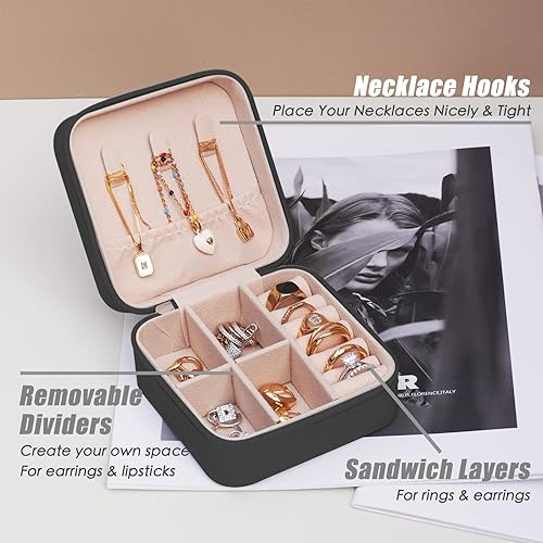 Miniatura 3 de BeBeGee Joyero de viaje, mini organizador de viaje portátil, pequeñas cajas de joyería para mujeres, regalos de dama de honor y accesorios