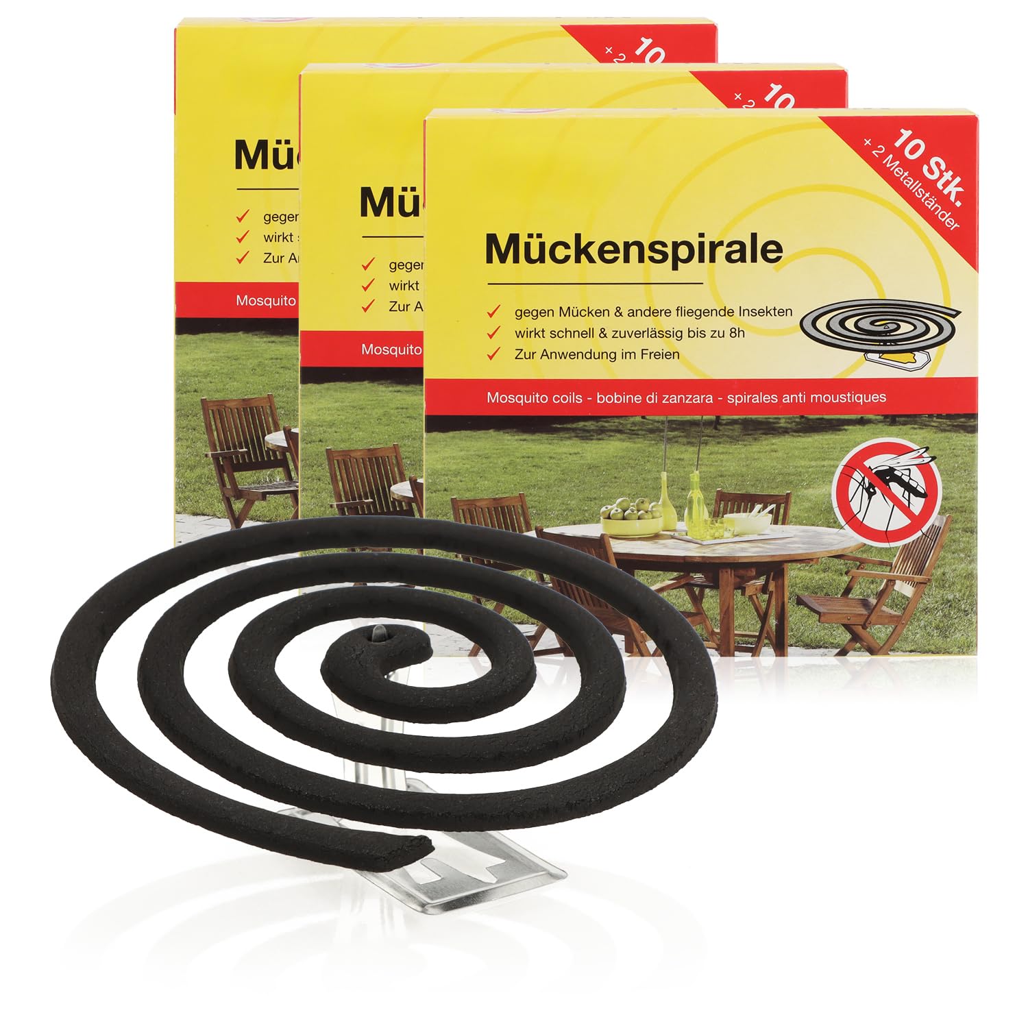 com-four® 30x Antimücken-Spiralen mit Ständer - Rauchkreisel gegen Mücken, Moskitos und andere Insekten ideal für Balkon, Terrasse, Garten und Camping - Mückenschutz (30 Stück - Spirale schwarz)