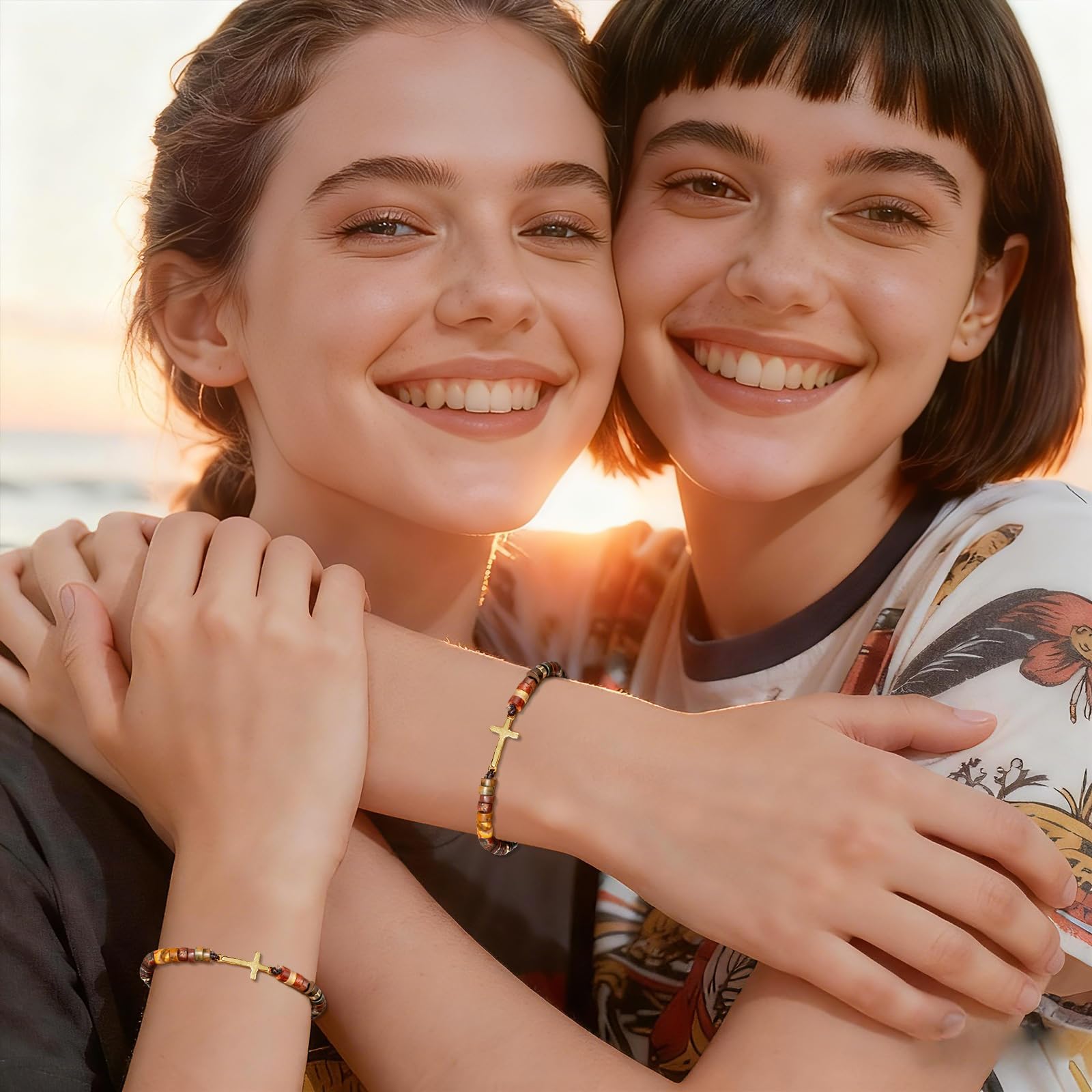 Beste Freundin Geschenk für Sie - Christliches Kreuz Naturstein Armband mit Geschenkbox & Inspirationskarte - Freundschaftsarmband für Frauen, Stärke & Heilung Religiöses Geschenk zum Geburtstag oder