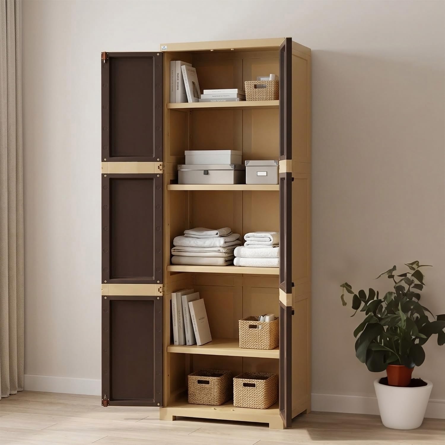 Nilkamal Freedom Large (FML) Plastic Wardrobe for Storage|3-Year Warranty|Clothes Organizer|Shelves|Cupboard|Almirah|for Home, Living Room, Bed Room|Adult & Kids|Weather Brown/Biscuit-image-37