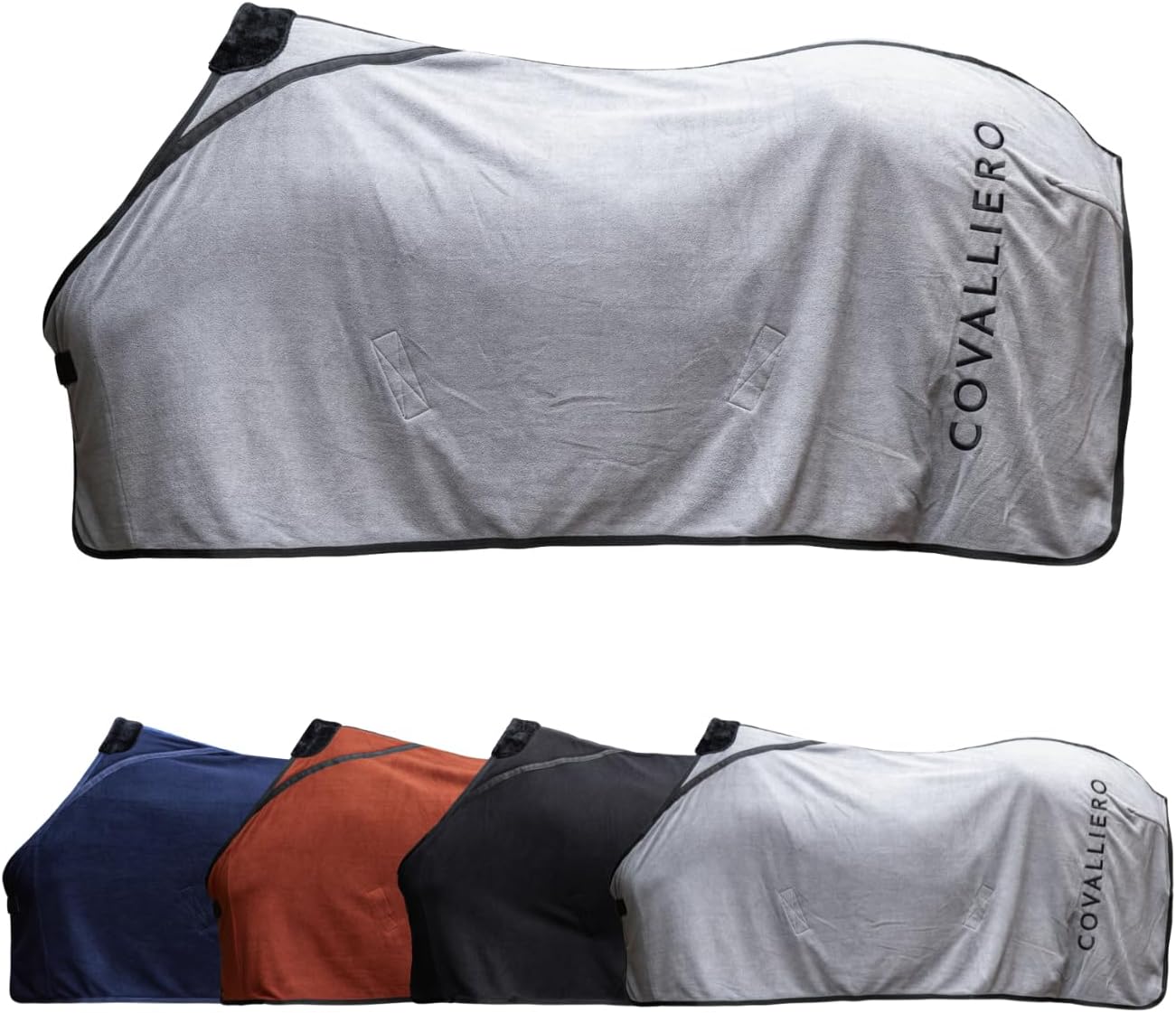 Covalliero - Fleece Blanket - Horse Cooler Blanket - Blanket with Fur Withers Padding, Cross Surcingles, Chest Buckle & Tail Strap - Breathable Horse Blanket in Steel Grey - Size 135 cm