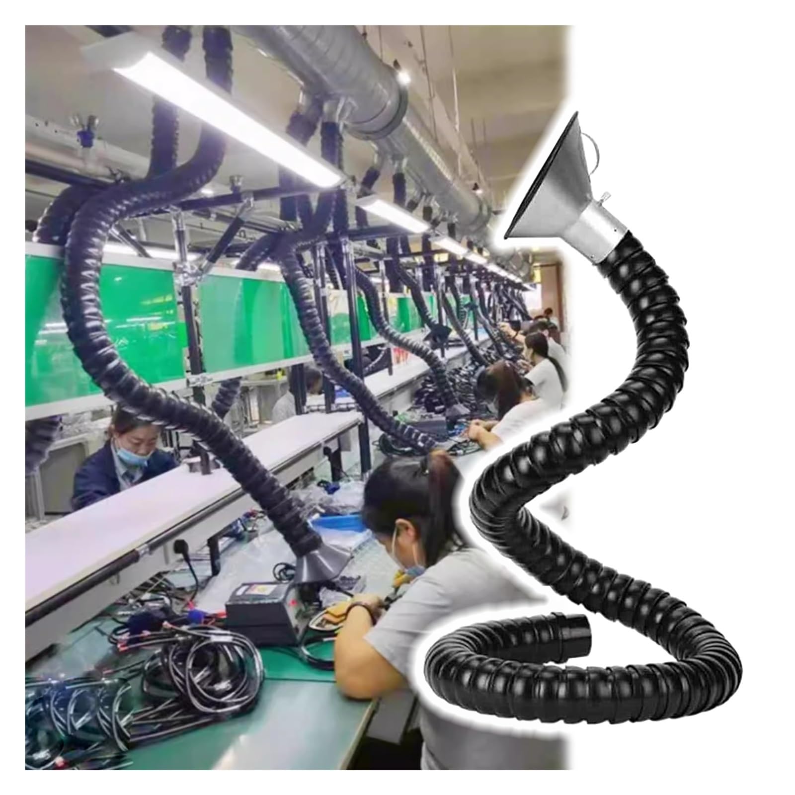 Manguera de recogida de polvo, conducto flexible para extractor de aire con capucha de acero inoxidable, manguera de recogida de humos de soldadura giratoria de 360° para bahía de mantenimiento, 10