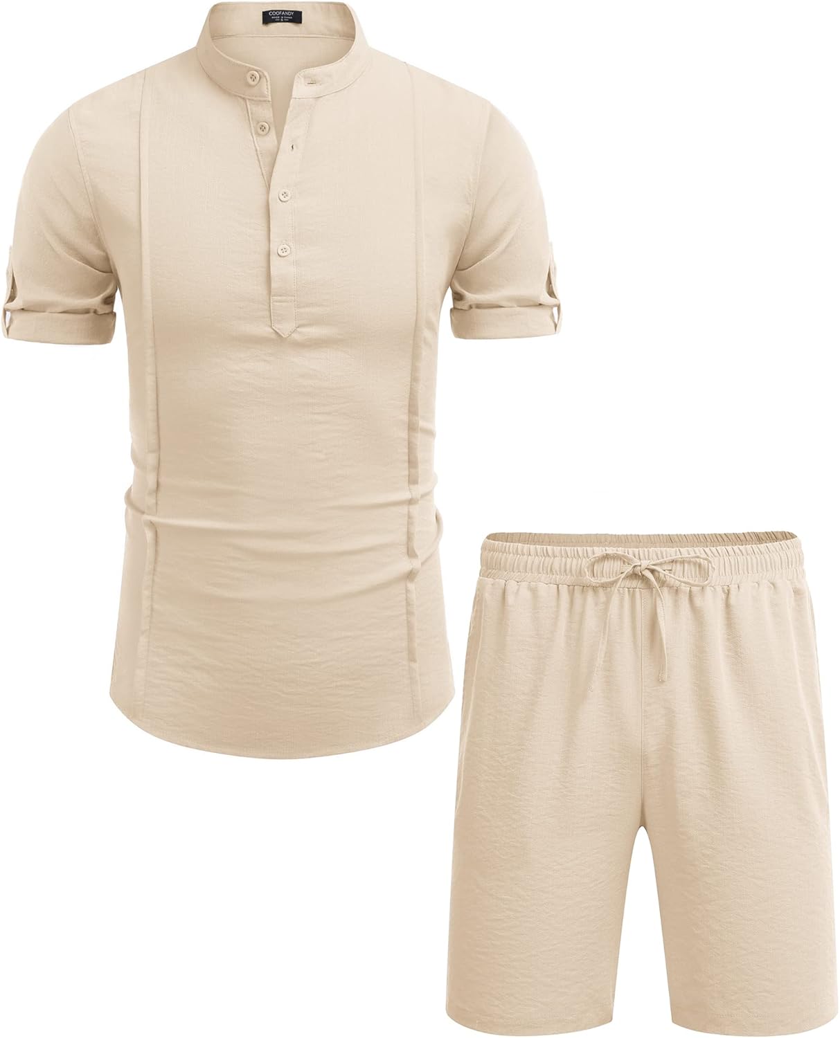 COOFANDY Men's 2 Pieces Linen Set Henley Shirt Short Sleeve and Shorts Summer Beach Yoga Matching Outfits - Image 5