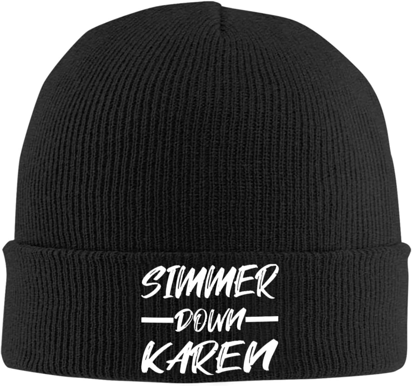 Simmer Down Karen Warm Soft Knit Beanie Hat Comfortable Stretch Cuffed Cap4 Black