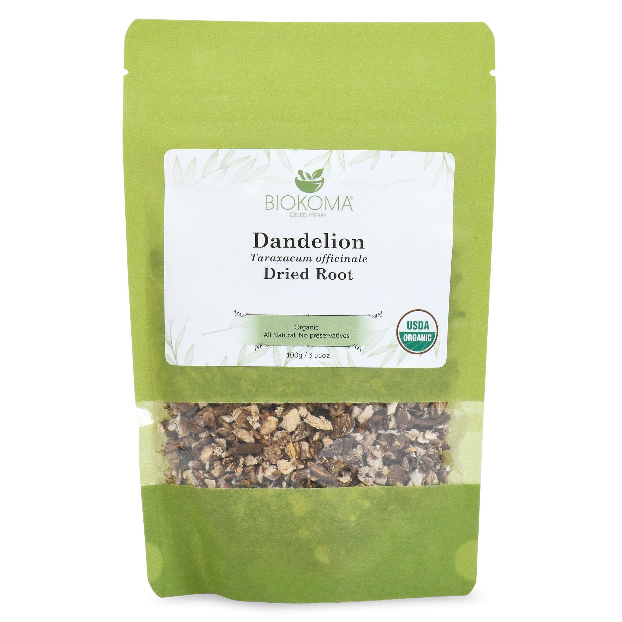 Biokoma 100% Pure and Organic Dandelion Dried Root 100g (3.55oz) In Resealable Moisture Proof Pouch