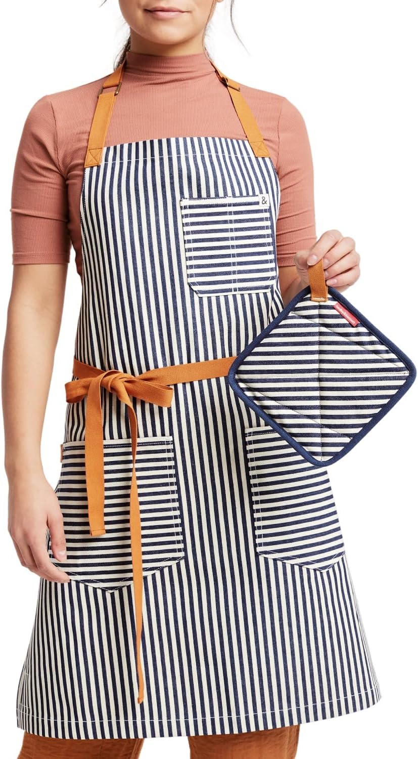 hedley & bennett Essential Apron - Heavy-Duty Denim Kitchen Apron with Pockets & Towel Loop - Professional Chef Workwear for Cooking & Grilling - Palm