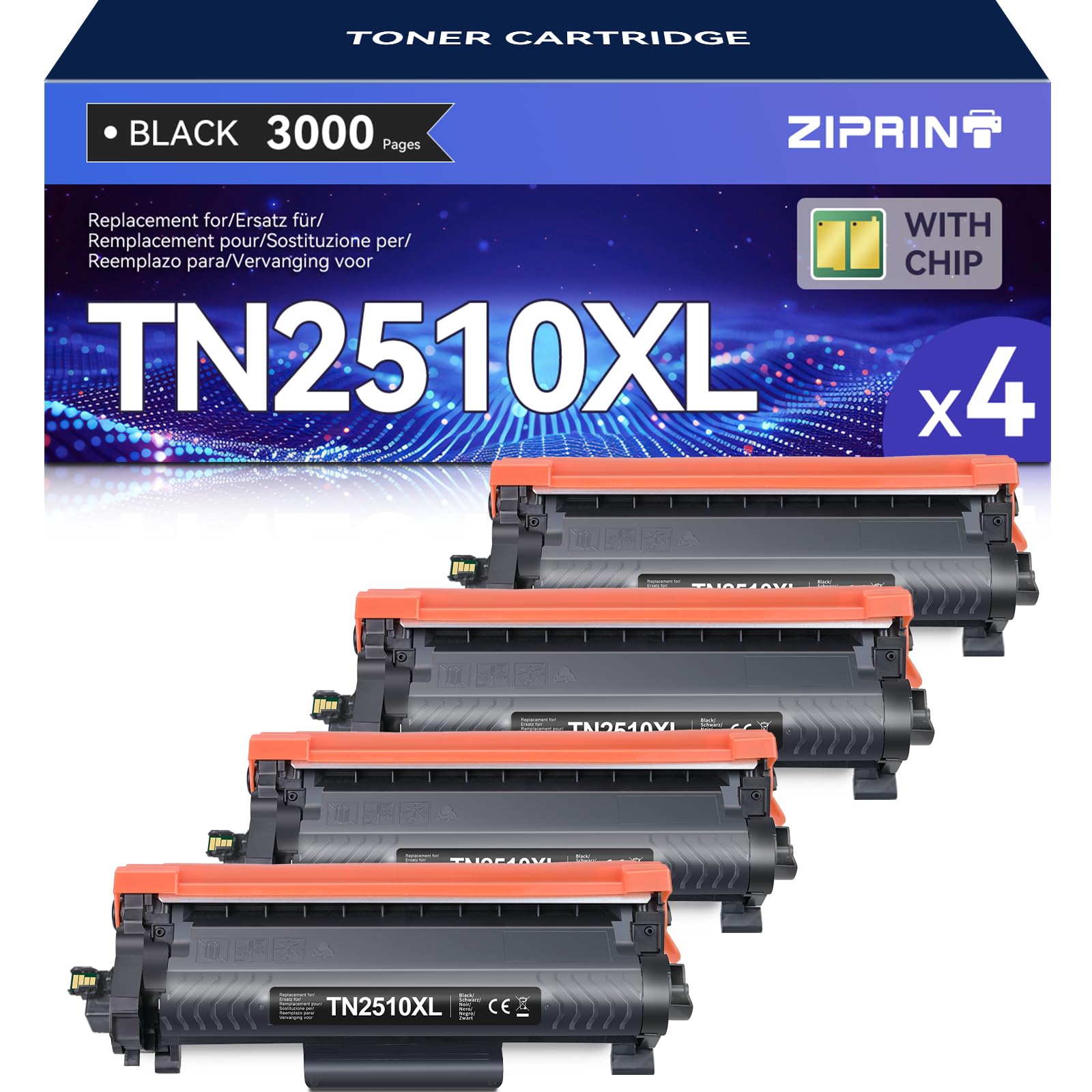 ZIPRINT TN2510XL TN-2510XL 4er-Pack Kompatibel für Brother HL-L2400DWE Toner TN2510XL für Brother MFC-L2835DW Toner MCF-L2800DW MFC-L2827DW MFC-L2860DWE DCP-I2620DW DCP-L2627DW DCP-L2660DW (Schwarz)