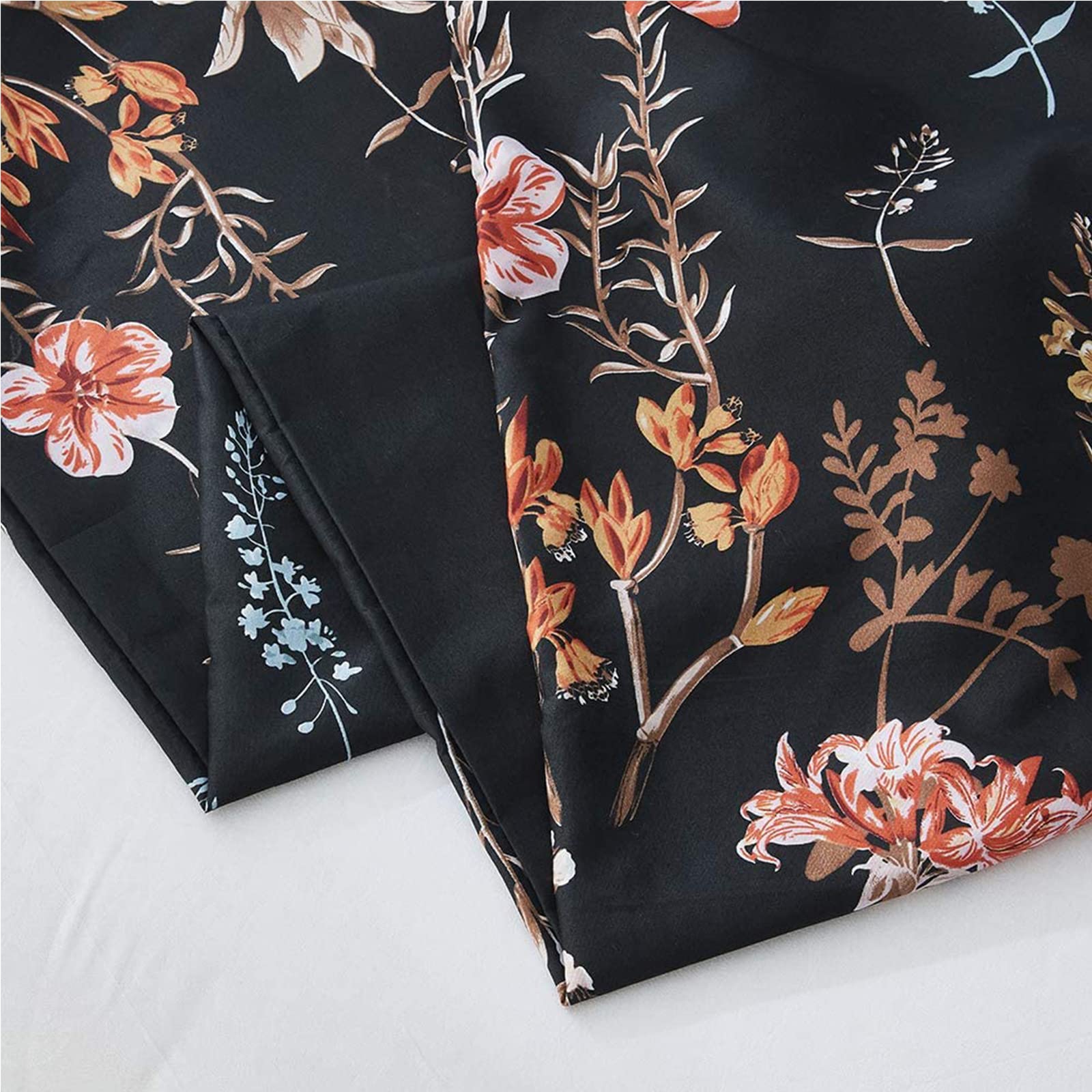 FANSU Copripiumino Matrimoniale 240x220cm - Nero Stampa Fiore Set Parure Copripiumino Matrimoniale in 100% Microfibra 3 Pezzi con 2 Federa(50x75CM) cme Chiusura a Cerniera