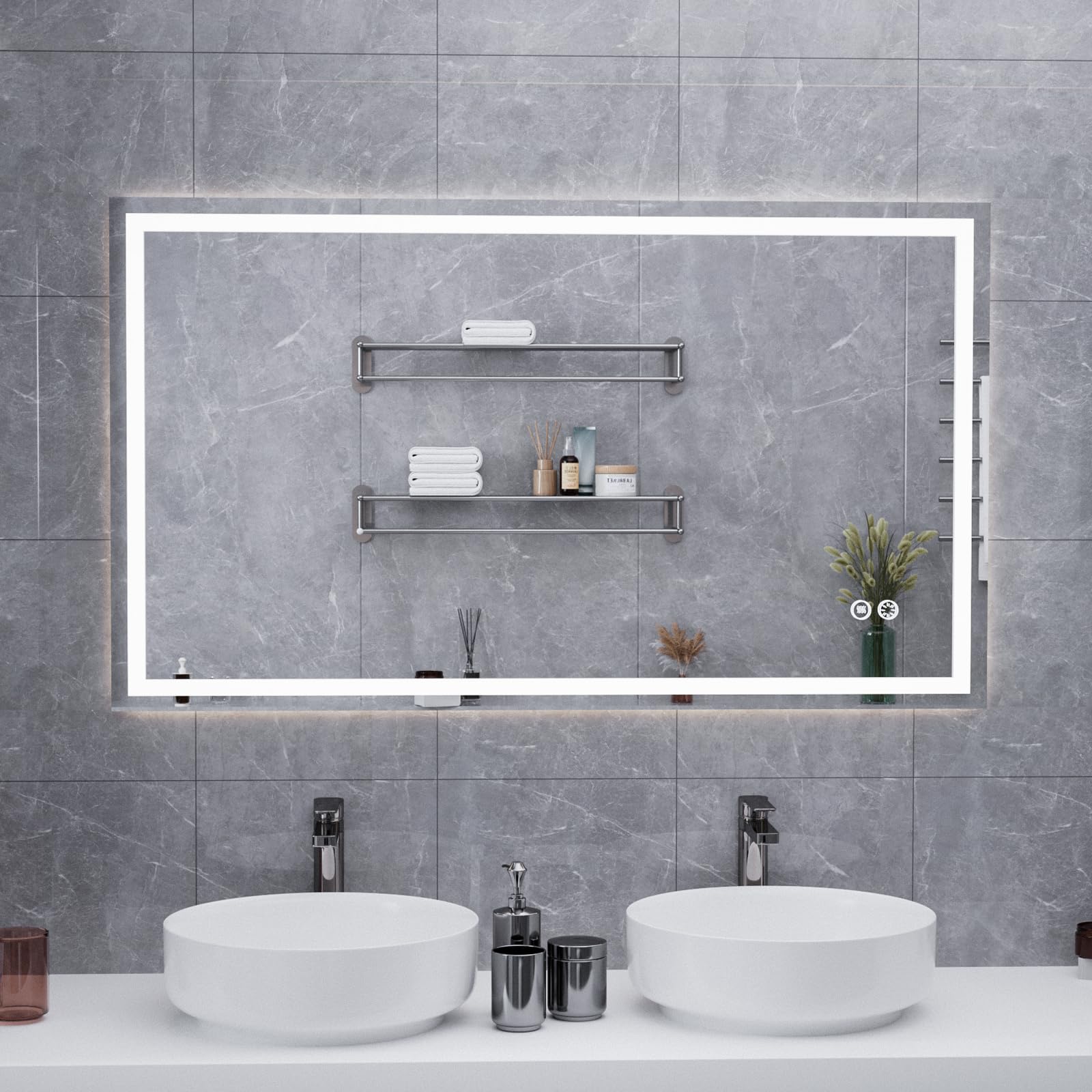 NeoArt Bathroom Mirror with Led Lights, 5mm High-Definition Silver Mirror, 3 Lighting Color Temperatures and Dimmable Brightness Wall-Mounted Bathroom Mirror with Touch Switch, Anti-Fog