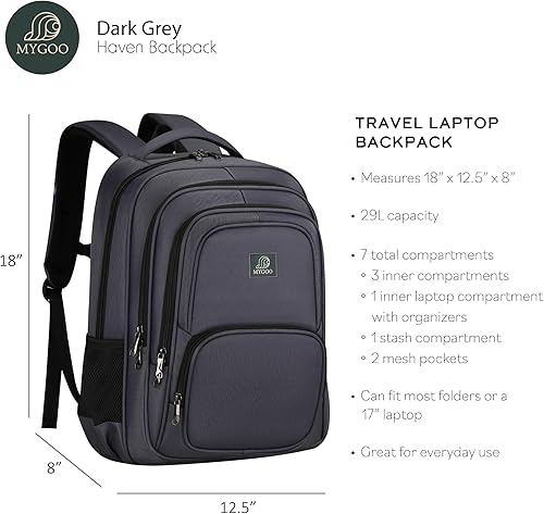 Miniatura 3 de Mochila de viaje para laptop  Mochila escolar unisex grande de 29L con puerto de carga USB para estudiantes universitarios y profesores , Gris