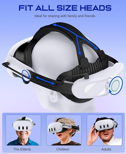 ALEEMTRY Head Strap with 10000mAh Battery for Meta Quest 3S/Quest 2/Quest 3, Adjustable Elite Strap Replacement, VR Helmet Accessories Extend Play Time Reduce Pressure - 2