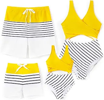 PATPAT Family Matching Swimsuits Swimwear Set for Couples Mommy and Me Striped Spliced Bathing One-Piece Swimsuits