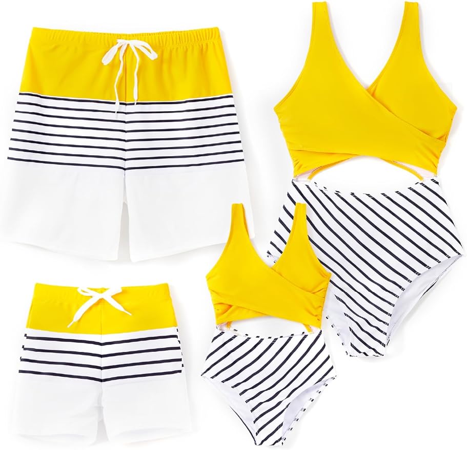 PATPAT Family Matching Swimsuits Swimwear Set for Couples Mommy and Me Striped Spliced Bathing One-Piece Swimsuits