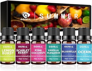Summer Fragrance Oils for Diffusers, 6pcs Diffuser Oils Set, 10ml Lemon Burst, Scarlet Berry, Bluebells, Vanilla Elegance, Pink Coconut, Ocean for Waterless Diffuser, Car Air Freshener, Humidifiers