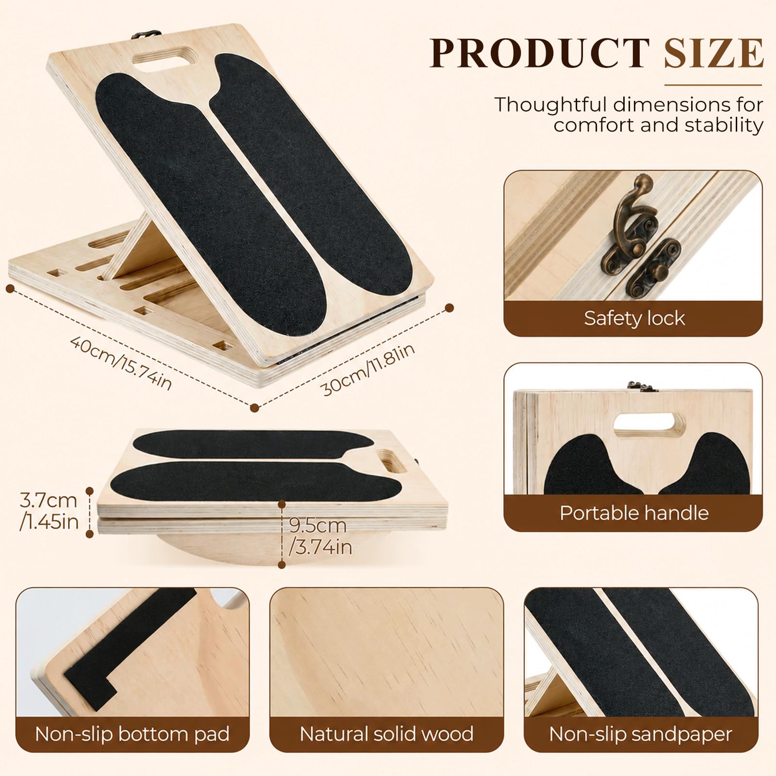 3 in 1 Tavola inclinata in legno,Balance Board con maniglia | Balance Board in Legno, Tavola Propriocettiva, con 4 angoli di inclinazione, per Allungare i Muscoli delle Gambe