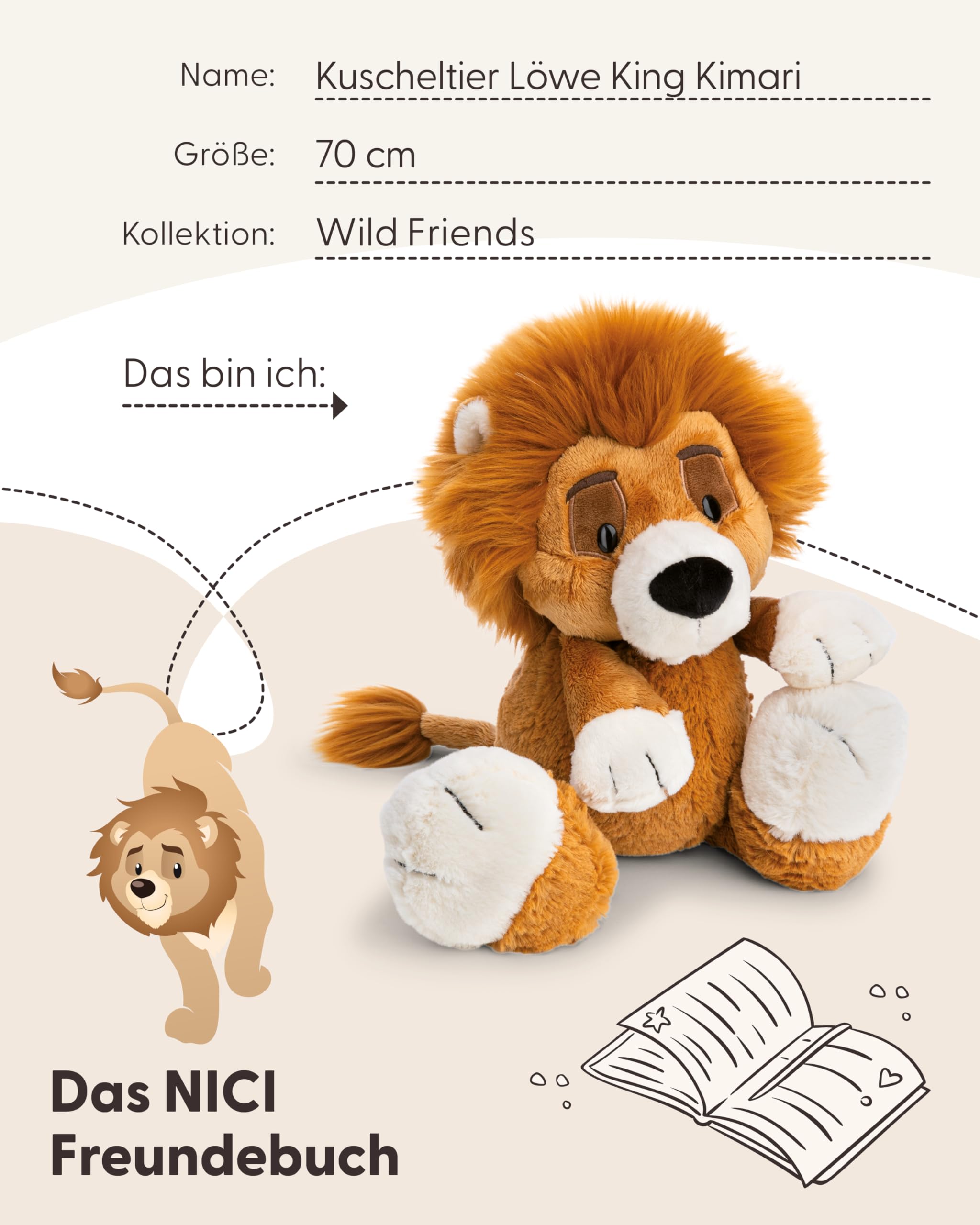 NICI Kuscheltier Löwe King Kimari 70cm - braun - 62748 | Stofftier aus weichem Plüsch, niedliches Plüschtier zum Kuscheln und Spielen, für Kinder & Erwachsene, tolle Geschenkidee