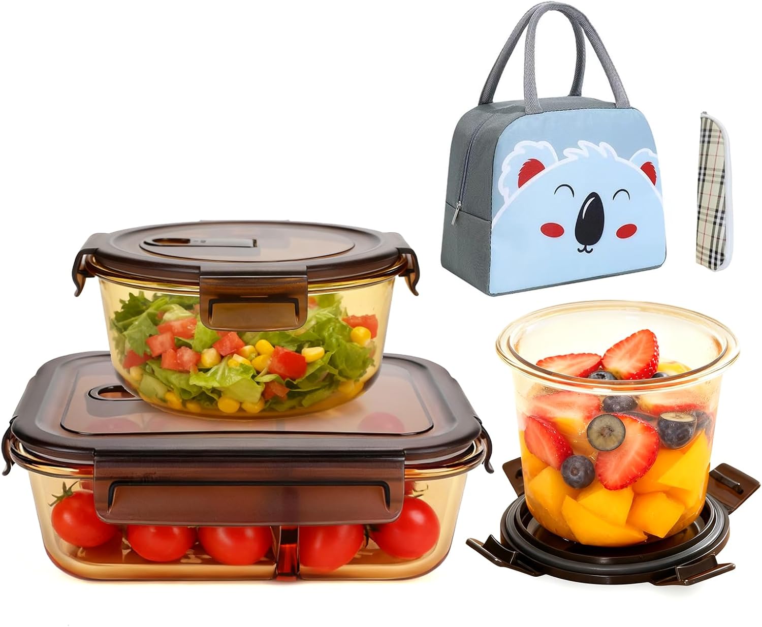 Glass Meal Prep Containers, Airtight Glass Lunch Containers Set, Glass Food Storage Containers with Lids,Exclusive of BPA, for Microwave, Oven, Freezer & Dishwasher Friendly Set of 3 (A3-C)