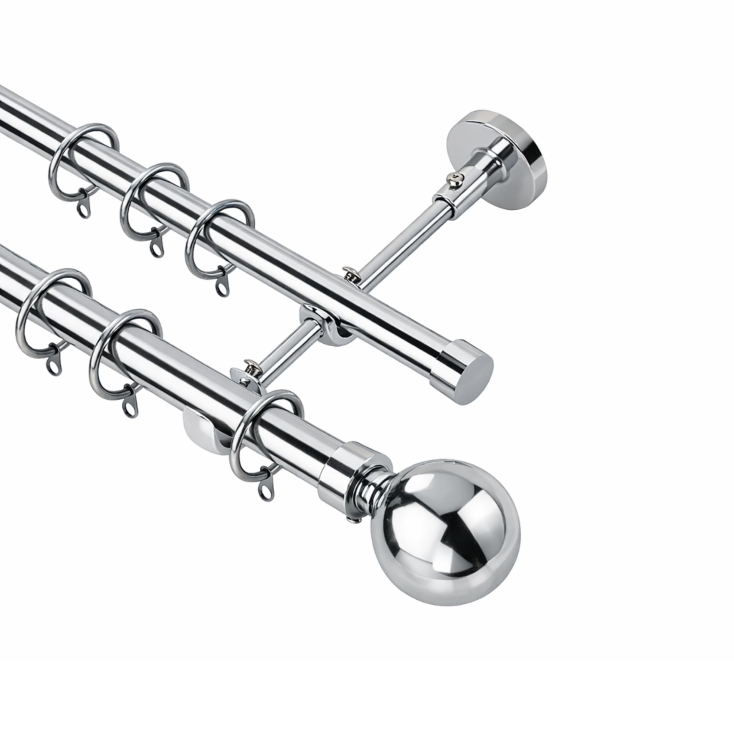 Lister Cartwright Chrome (Double Pole) Double Curtain Extendable Pole Set With Chrome Ball Finials – 19Mm & 28Mm Metal Poles For Layered Curtains, Sheer & Blackout, Brackets, Rings & Fixings (70-120 Cm)