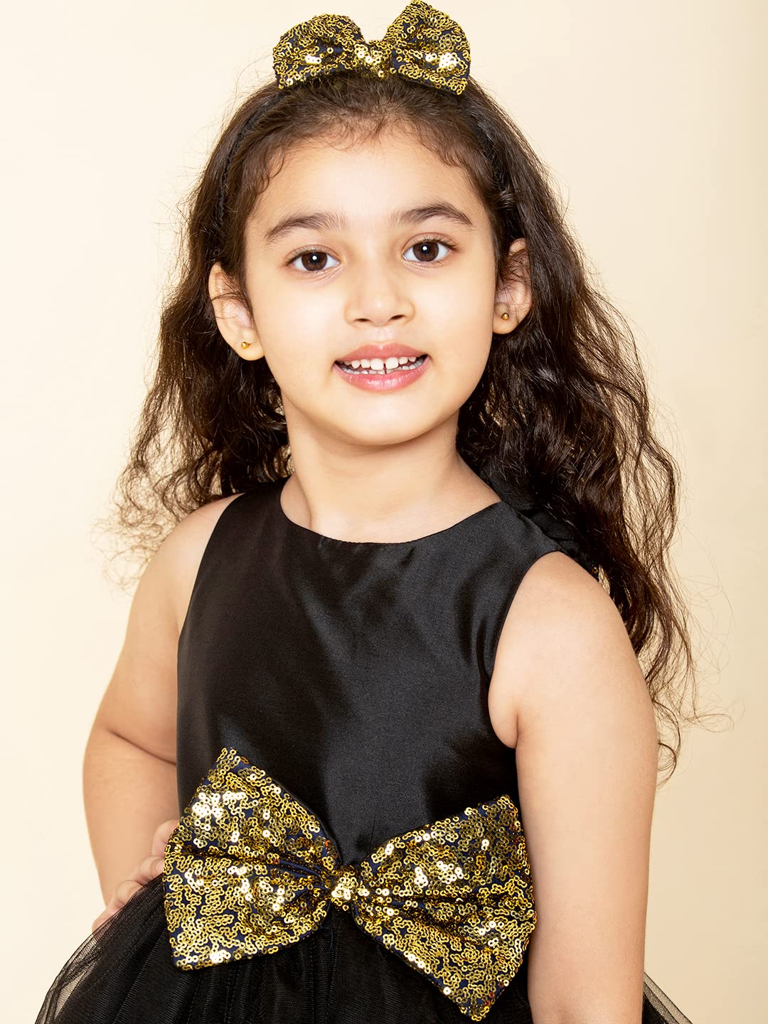 A.T.U.N Girl's Fit and Flare Dress (GDRS KYH BLG_7-8_Black, Gold_7-8 Years) 2