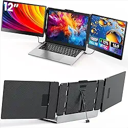 Fagomfer Extensor de tela de laptop, extensor de monitor triplo de 30 cm, ultrafino, 1080p FHD IPS, monitor portátil para laptop com suporte compatível com Mac Windows Linux Switch PS4/5