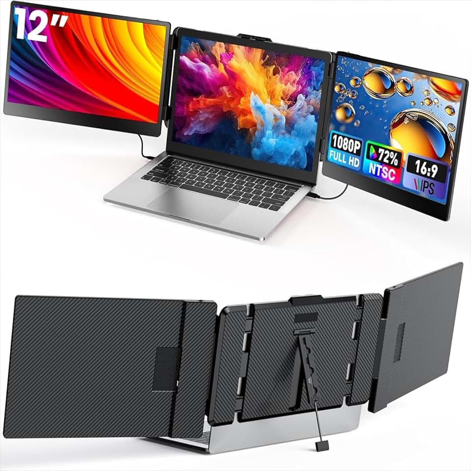 Fagomfer Extensor de tela de laptop, extensor de monitor triplo de 30 cm, ultrafino, 1080p FHD IPS, monitor portátil para laptop com suporte, compatível com Mac, Windows, Linux, PS4/5