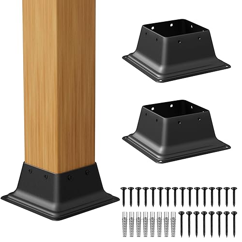 Miniatura 9 de SPACEEUP Base de poste de 4 x 4, tamaño interno de 3.6 x 3.6 pulgadas, soporte de poste de acero resistente, apto para anclaje de poste de madera