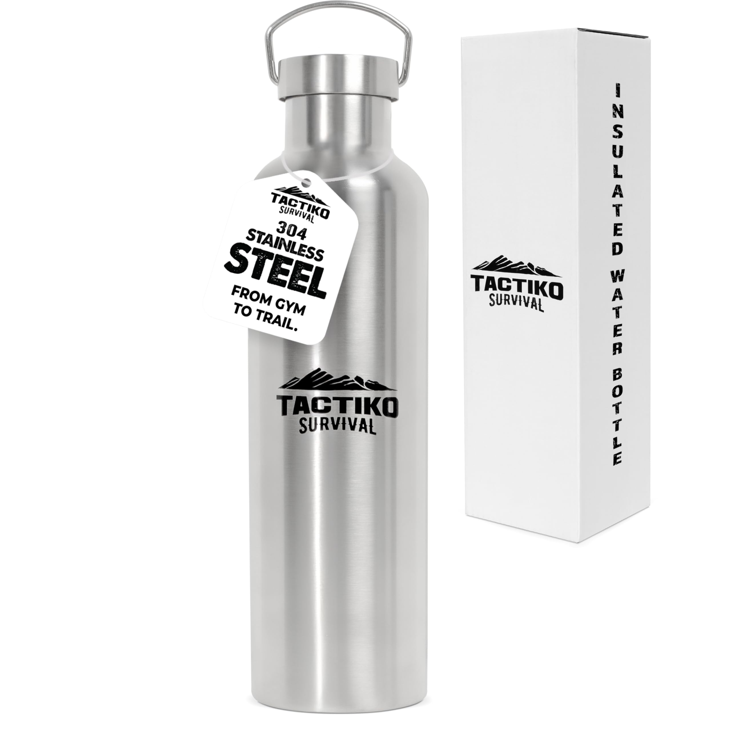 Tactiko Survival 1000ml 34 oz Insulated Stainless Steel Wide Mouth Water Bottle Double Wall Insulation - Leakproof BPA-Free