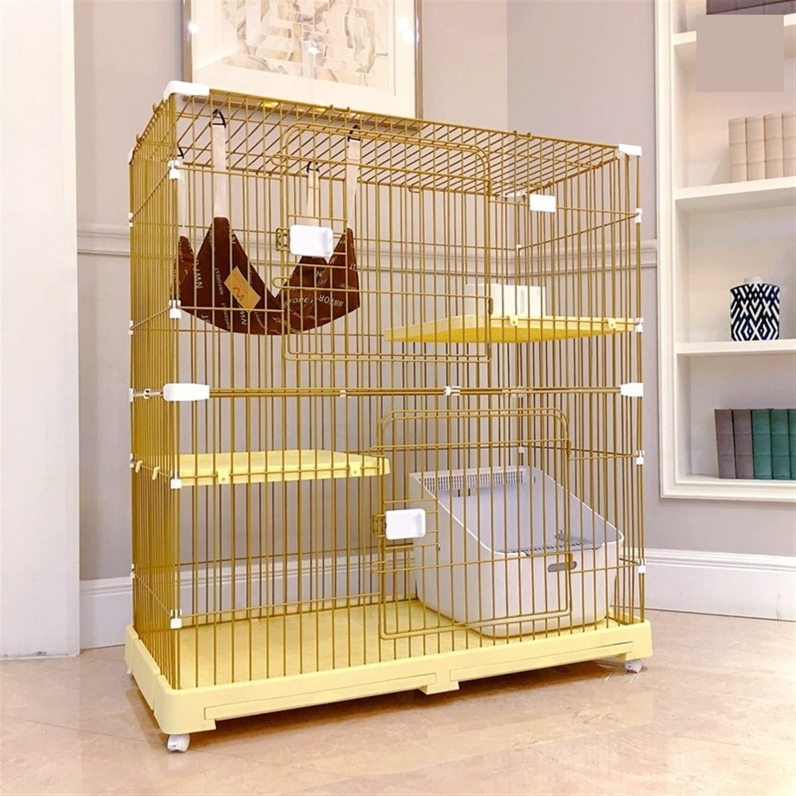 LOWLIU Gatto Cane Casa Cat Cage Super Large Free Space Home Home a Due Piani a Doppio Piano Cat Villa Cat House Gabbia per Gatti (Color : Double Storey Three Bedroom Yellow)