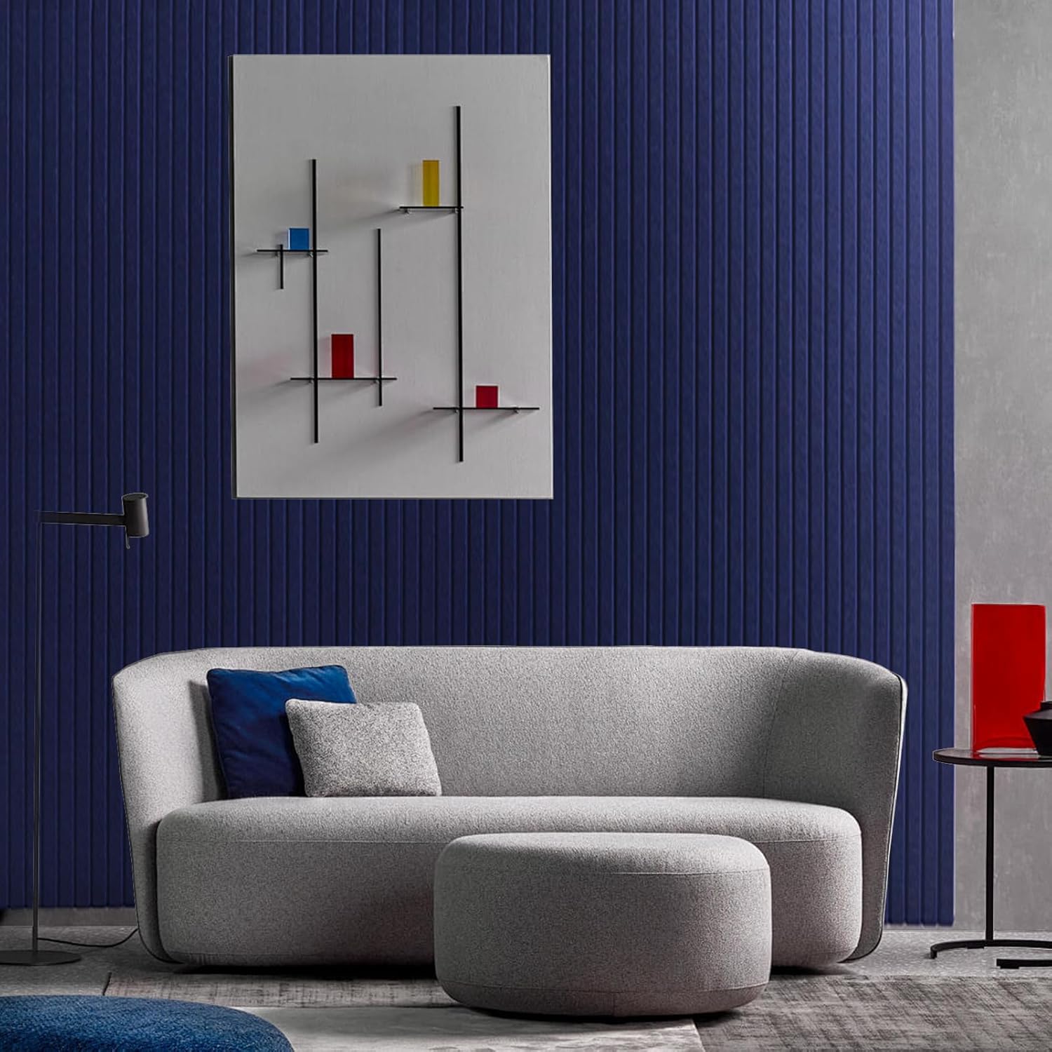 Large Cork Board for Office Decor, 48"x 36" - 1/2” Thick Felt Bulletin Board, 12 Pack Felt Board with Safe Removable Adhesive Tabs, Pin Board Cork Boards for Walls - Dark Blue