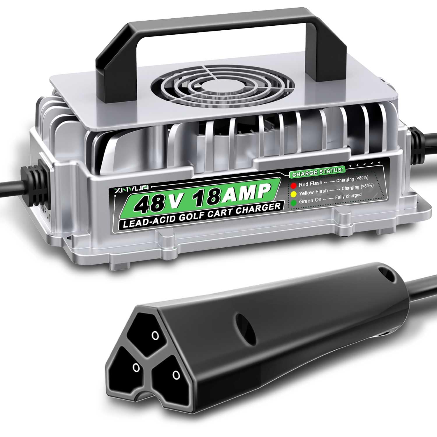 48 Volt 18 AMP Golf Cart Charger for 48 Volt EZGO RXV & TXT with 3 Pin Triangular Plug for 48V Lead Acid Battery