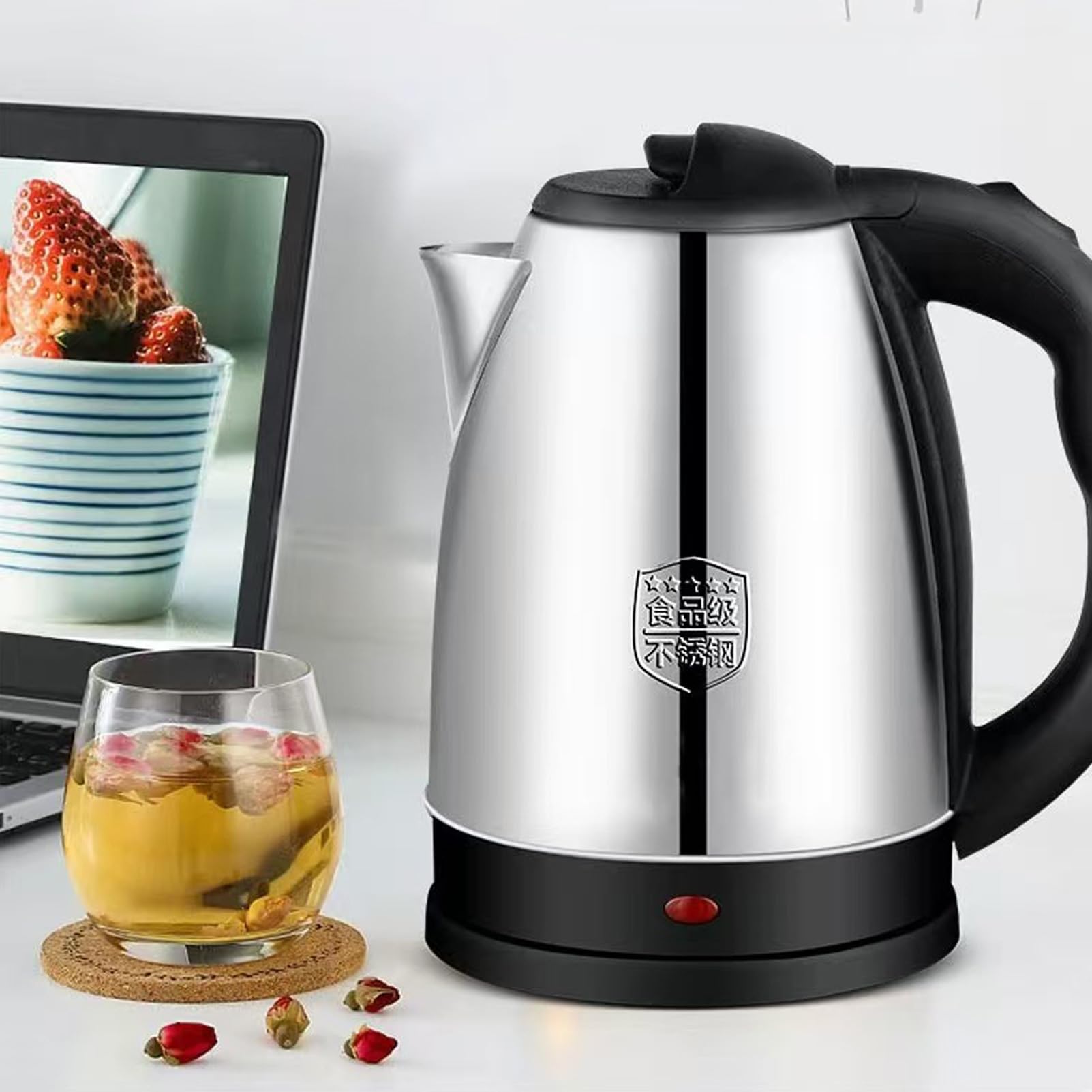 Hervidor eléctrico de 2 l, acero inoxidable 304, ebullición rápida, 1500 W, apagado automático, color plateado, 2 l