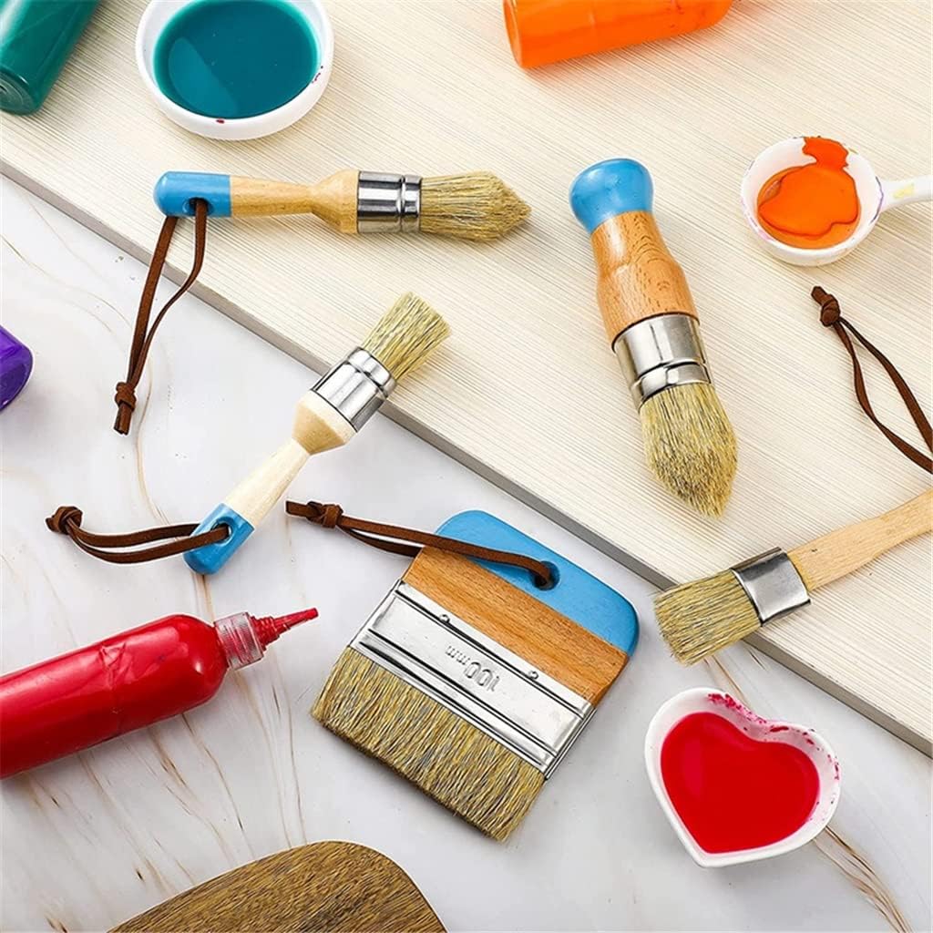 Painting Pen 5 Pieces Chalk and Wax Paint Brushes Natural Bristles Wooden Handle DIY Painting and Waxing Brushes for Art Craft