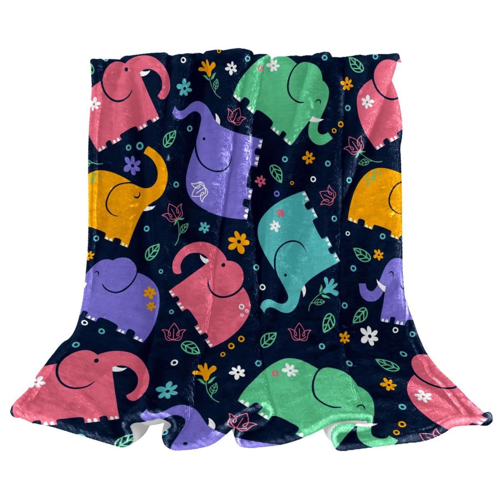 Couverture polaire éléphants colorée plaid microfibre chaud jeté de canapé 150x100