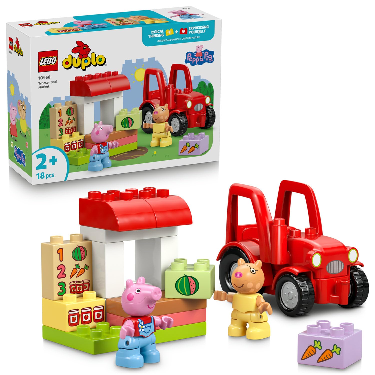 LEGO DUPLO Peppa Pig Traktör ve Pazar 10468-2 Yaş ve Üzeri Çocuklar için Midilli Pedro ve Peppa Pig Figürleri İçeren Eğitici Oyuncak Yapım Seti, Çocuklar için Yaratıcı Hediye Fikri (18 parça)