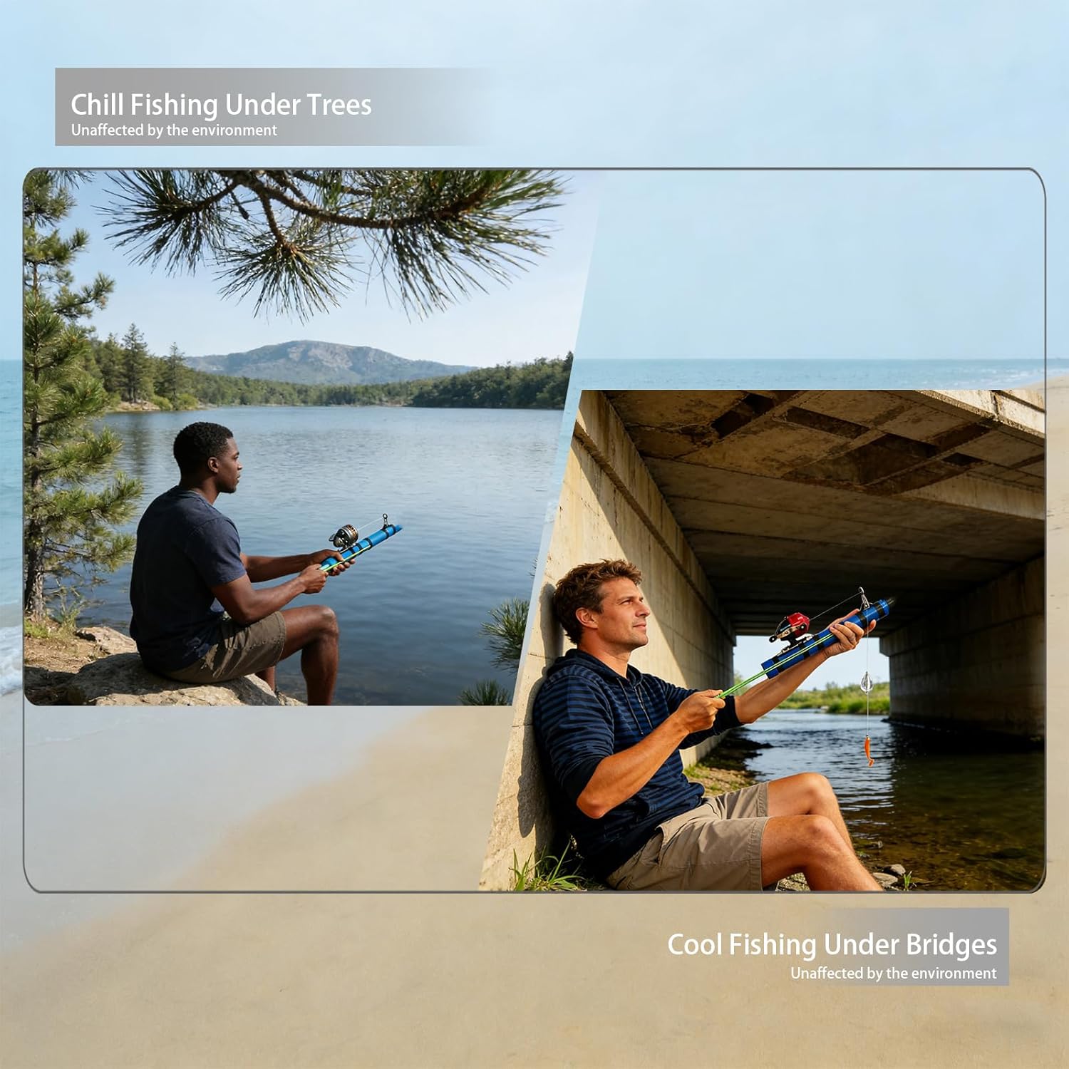 2-in-1 Portable Fishing Rod and Reel Combo with Bait Launcher – Backpack-Friendly Collapsible Shore Fishing Tool, All-in-One Fishing Kit with Lures Hooks Sinkers,Slingshot Fishing Reel