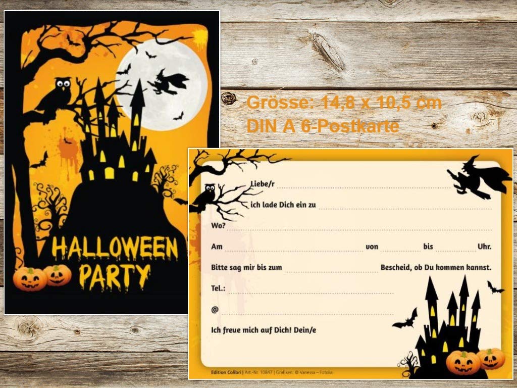 EDITION COLIBRI 12 biglietti d'invito per Halloween – Castello di Spuk: inviti per feste spaventose e celebrazioni con lucchetto infestato, biglietti di invito per bambini, strega e zucche (10847DE