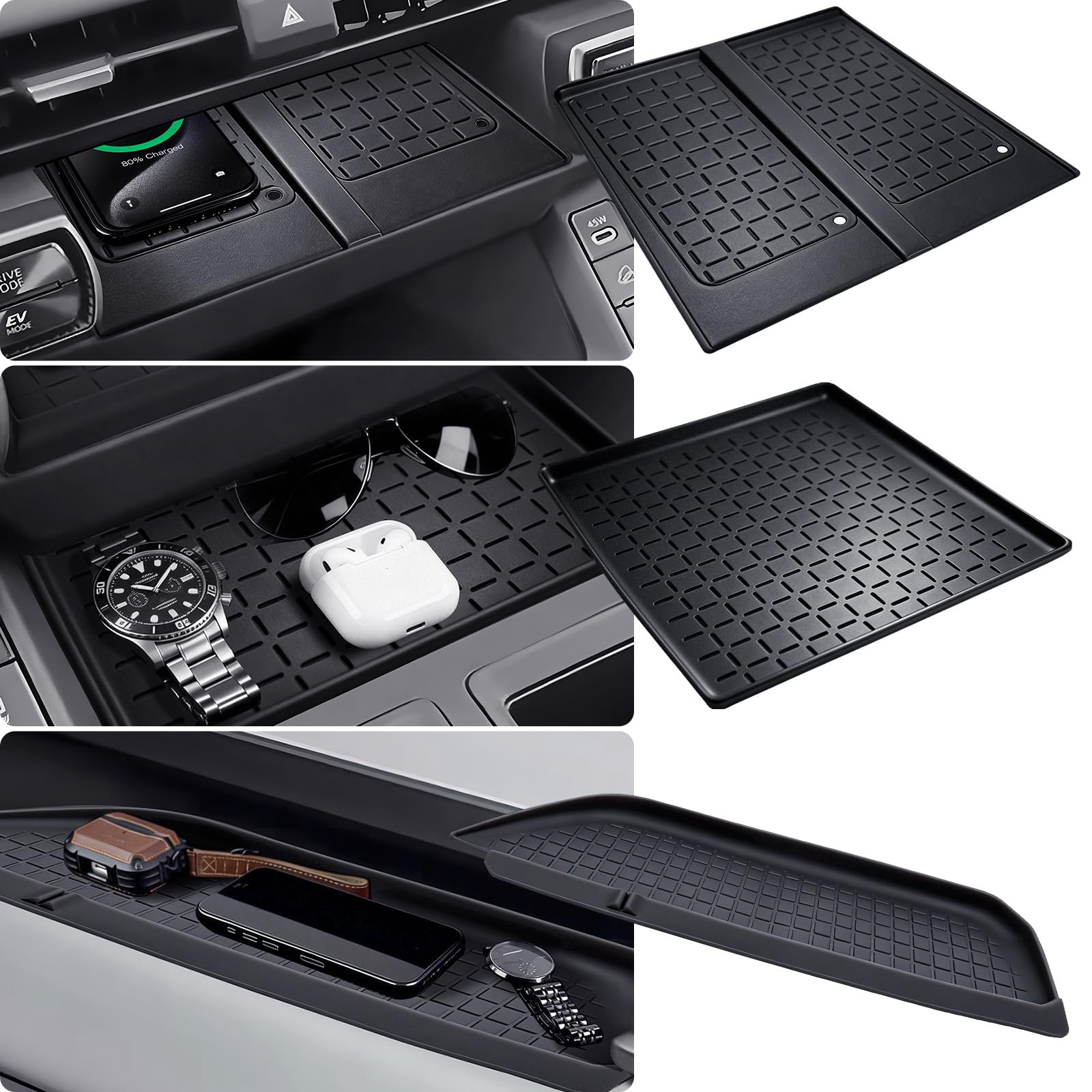 Wireless Charging Protective Mat &amp; Center Console Storage Protective Mat &amp; Passenger Storage Organizer Mat for Toyota RAV4 2026, Interior Accessories Anti-Slip Cover Pad for 2026 RAV 4, Black