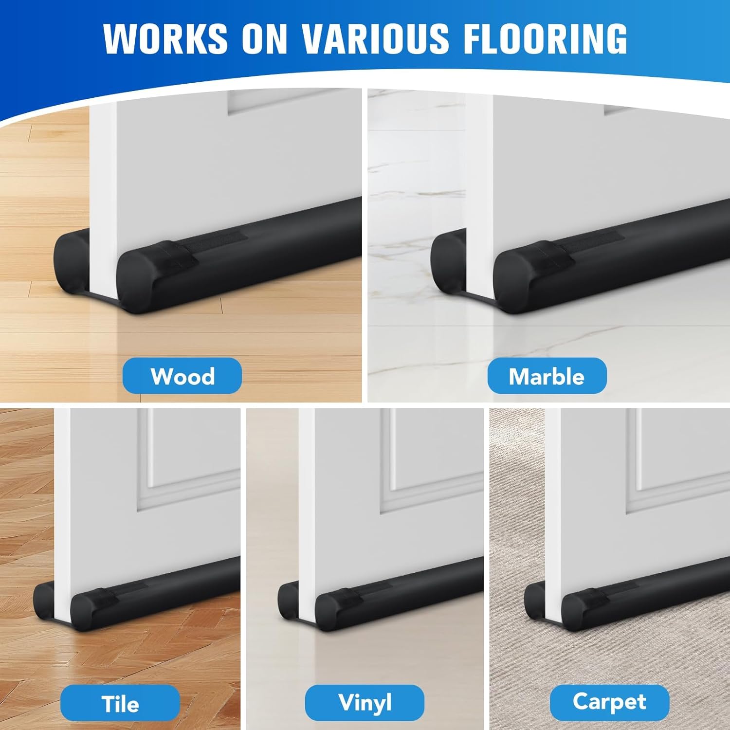 Under Door Draft Stopper for Bottom of Door, Weather Stripping Door Seal, Covers Gap Up to 2.36", Adjustable Door Sweep for Interior Doors and exterior Cold Air, Noise, Dust, Light (Black)