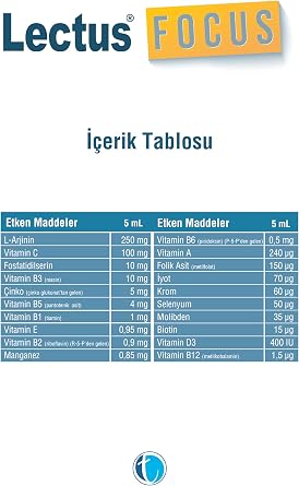 Lectus Focus 150 ml Likit Fosfatidilserin L-Arjinin Multivitamin Multimineral Şurup (2 paketi)
